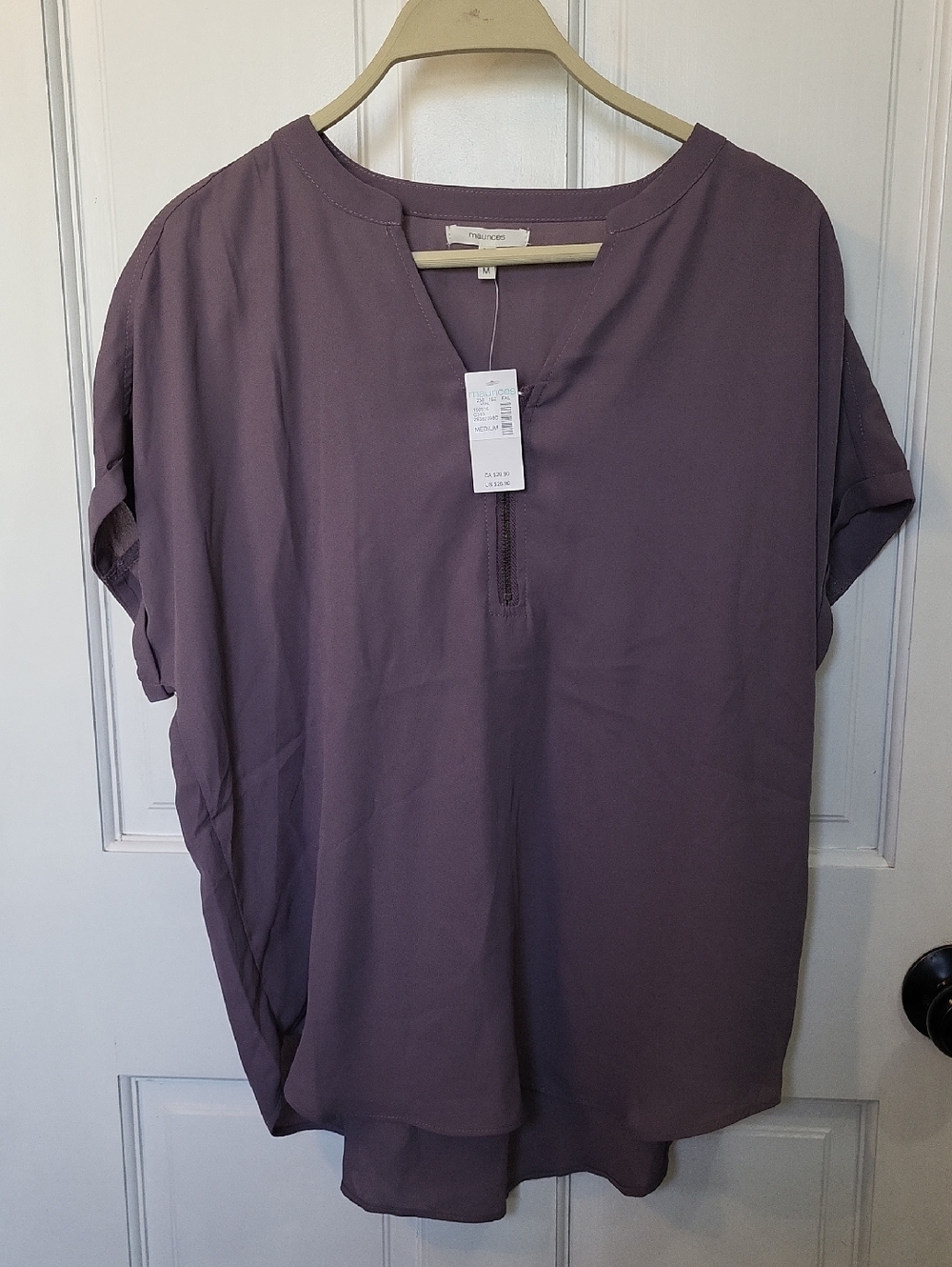 Maurices Lavender Split-Neck Short Sleeve Blouse